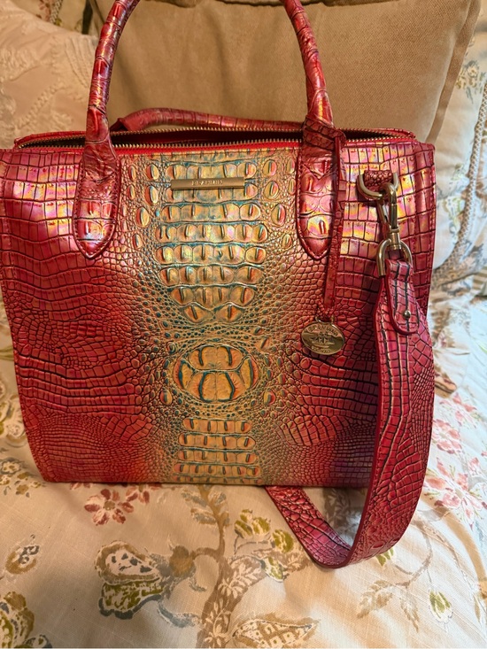 Brahmin Handbags - Brahmin Iridescent Pink Faux-Croc Satchel with Gold-Sheen. Eye on front and back